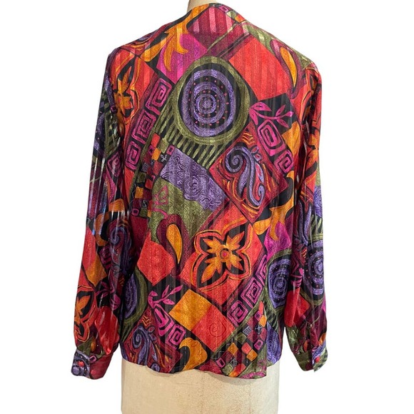 Yves St. Claire Women's Blouse Shirt Multicolor Abstract Stripe Long Sleeve 10 - Picture 3 of 7